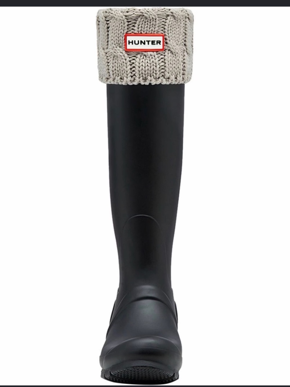 Hunter Black Tall Rain Boot with Cream Knit Cuff Insert